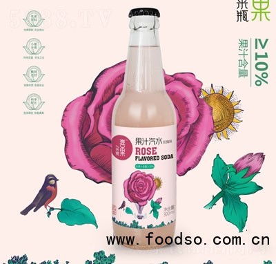 喜果复合果汁汽水玫瑰味300ml（玻璃瓶装）