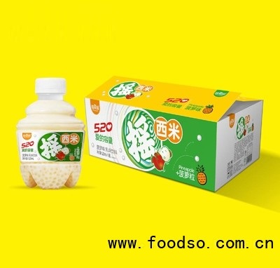 维果命摇西米露休闲饮品果粒乳味饮料菠萝味520ml×15